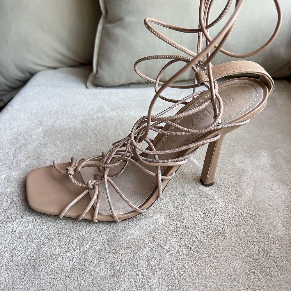 Schutz Heyde Tan Leather Strappy Heeled Sandals Women 8 B Neutral Gladiator